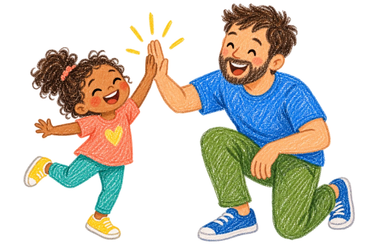 A child and grown-up celebrating with a high five